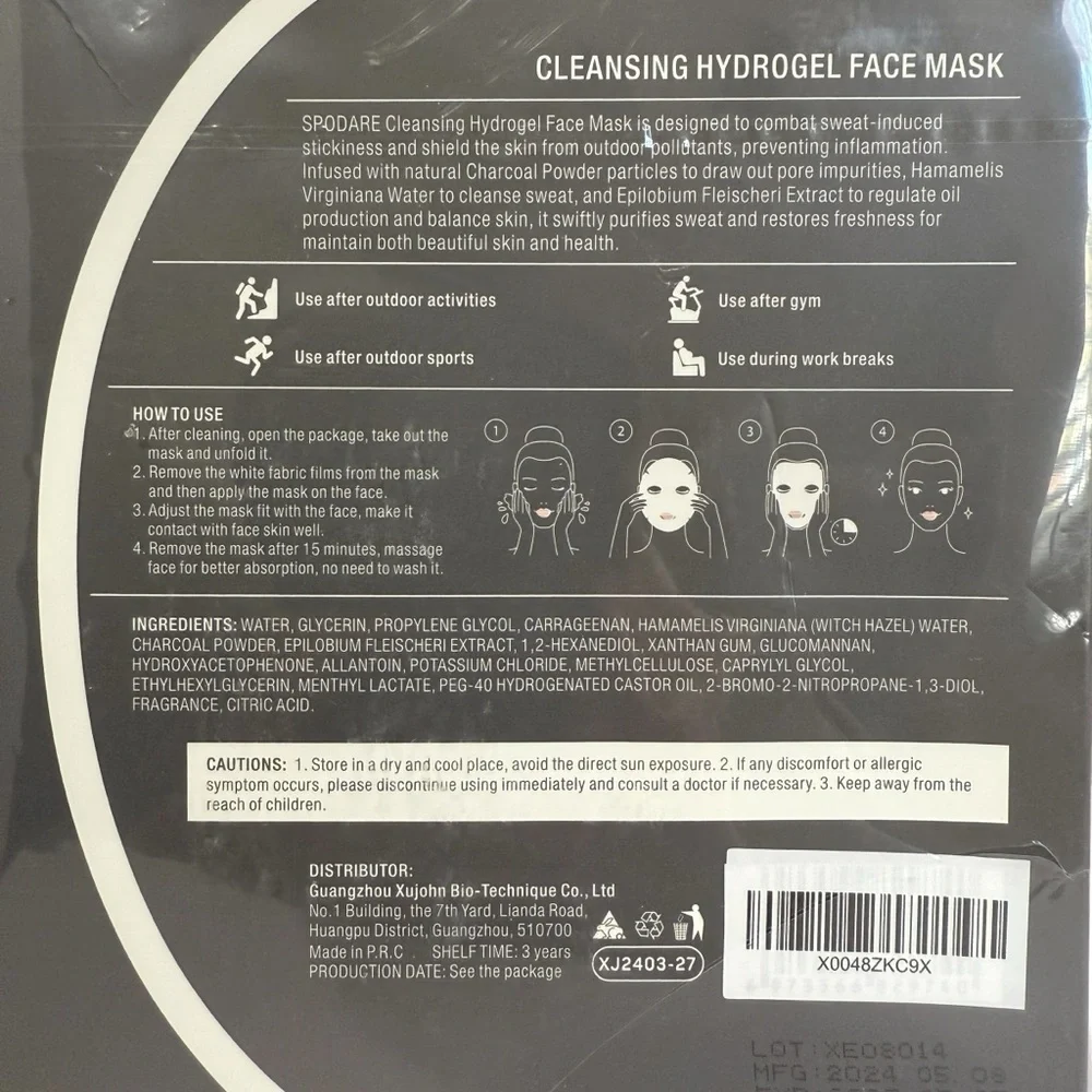 SPODARE Face Mask Cleansing Hydrogel 5 Pack Post-Exersice Cleaning & Oil Control